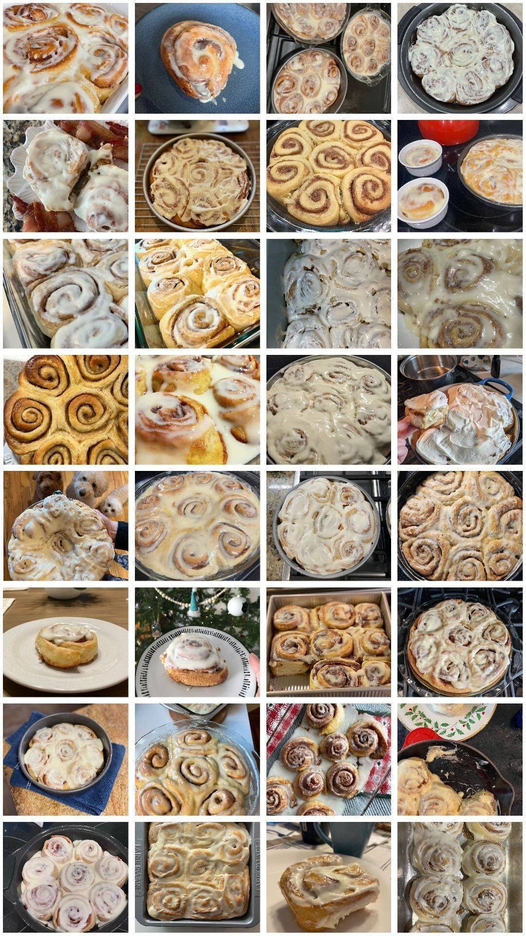 Collage of cinnamon roll images.