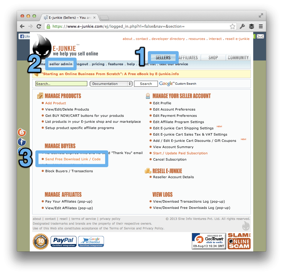 Send Free Download Link - E-Junkie.