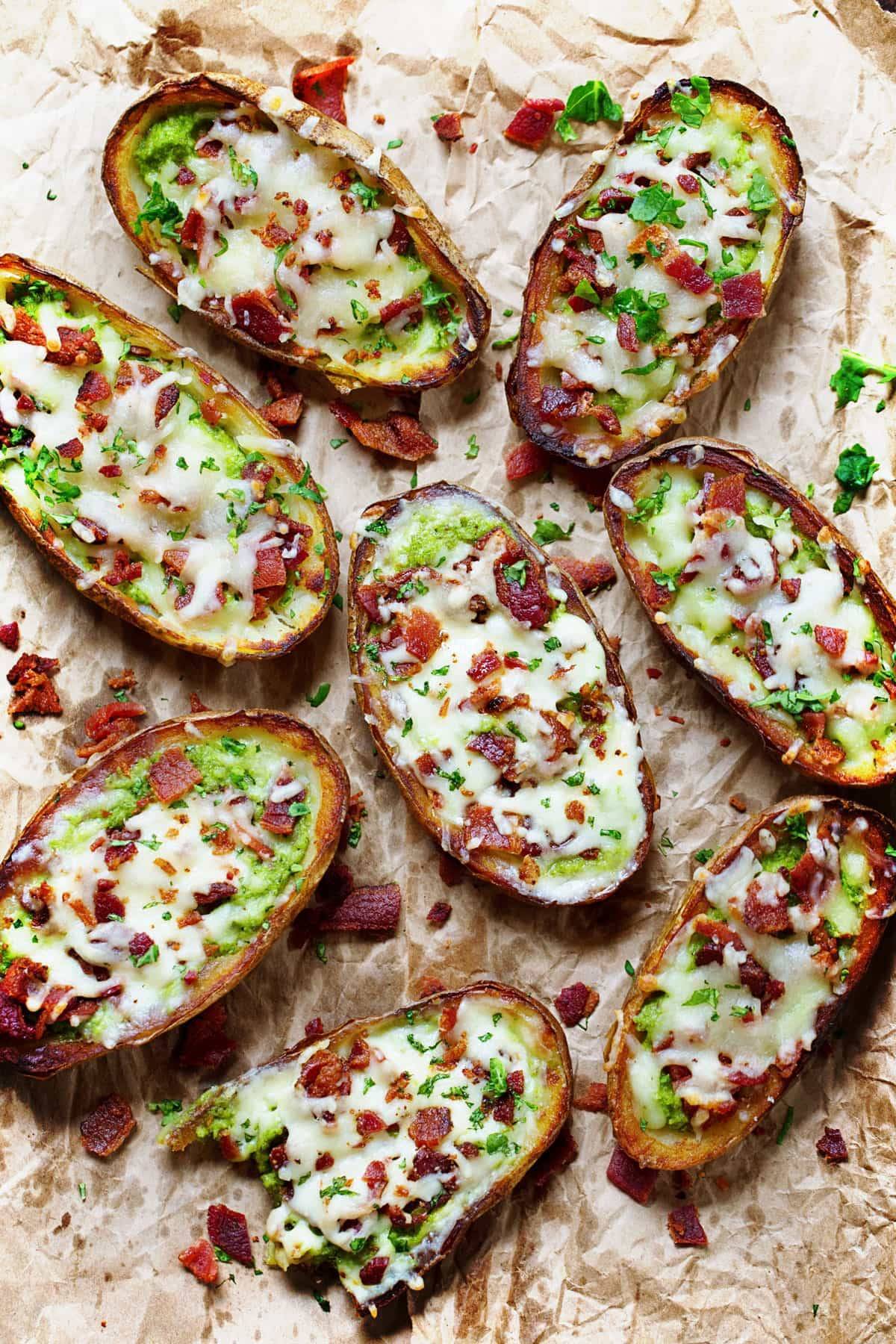 Cheesy Bacon and Kale Potato Skins.