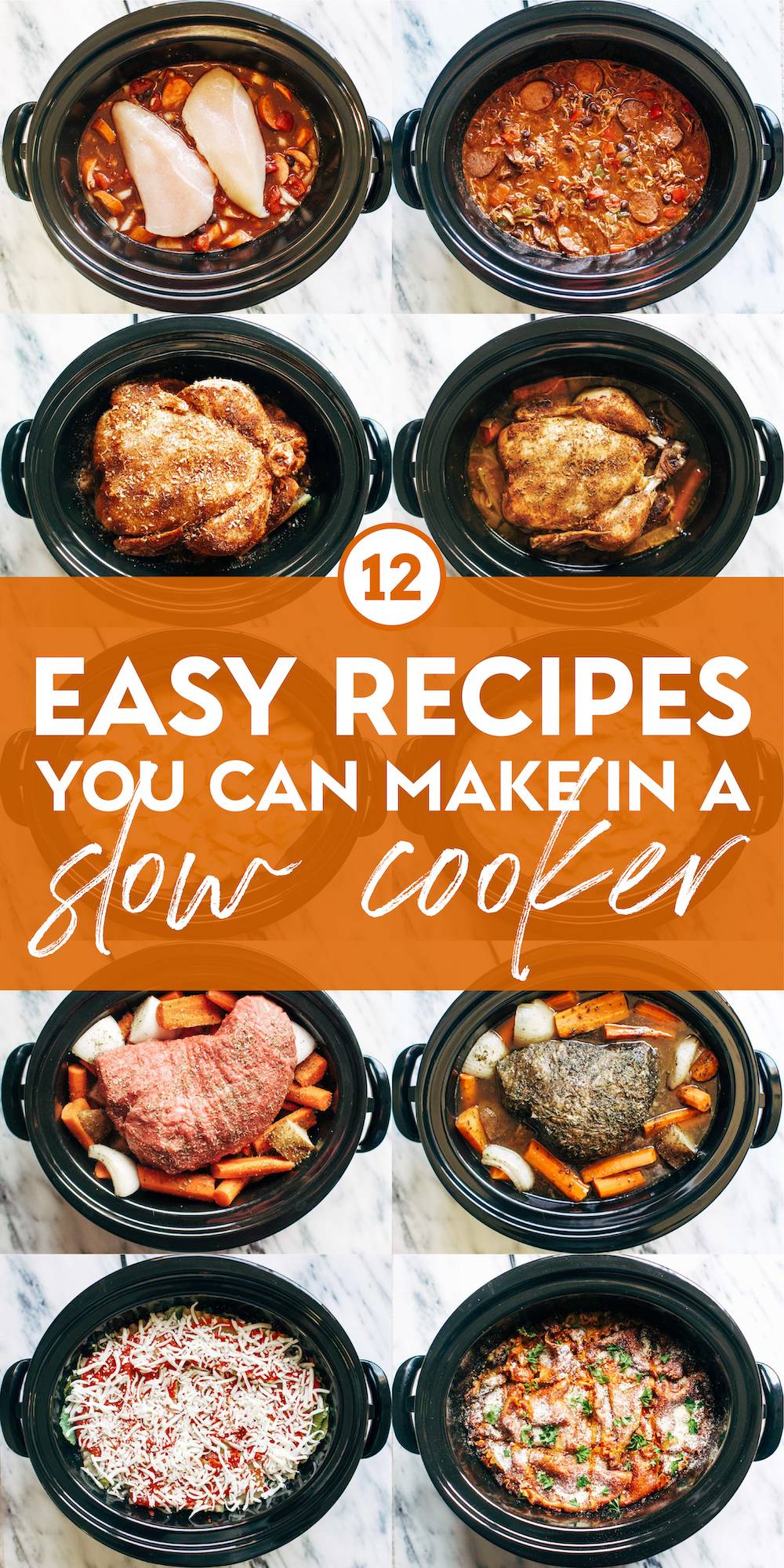 12 SUPER easy recipes you can make in a slow cooker, from veggie lasagna to an entire roasted chicken to pot roast! SO YUM! | pinchofyum.com