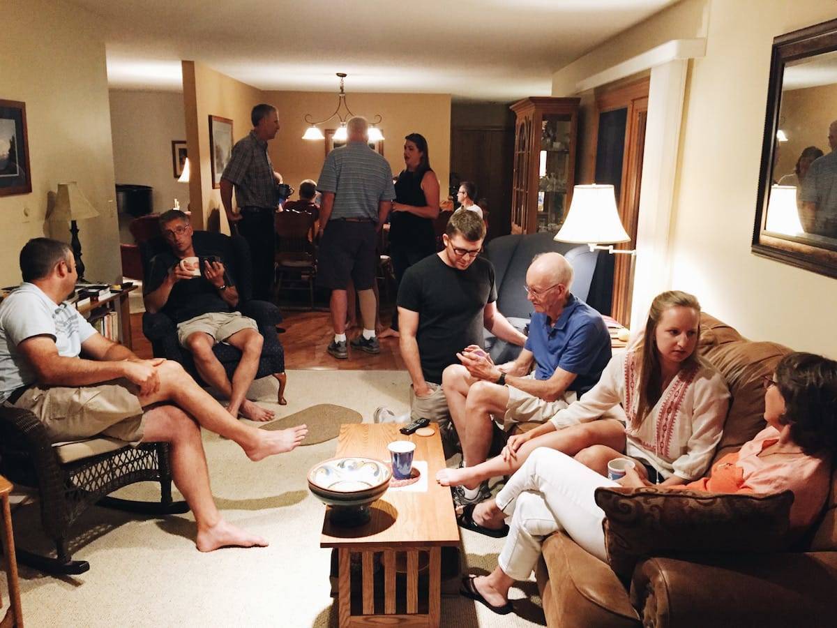 People sitting in a living room.