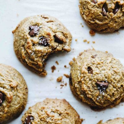 Peanut Butter Chocolate Chip Cookies on parchment paper.