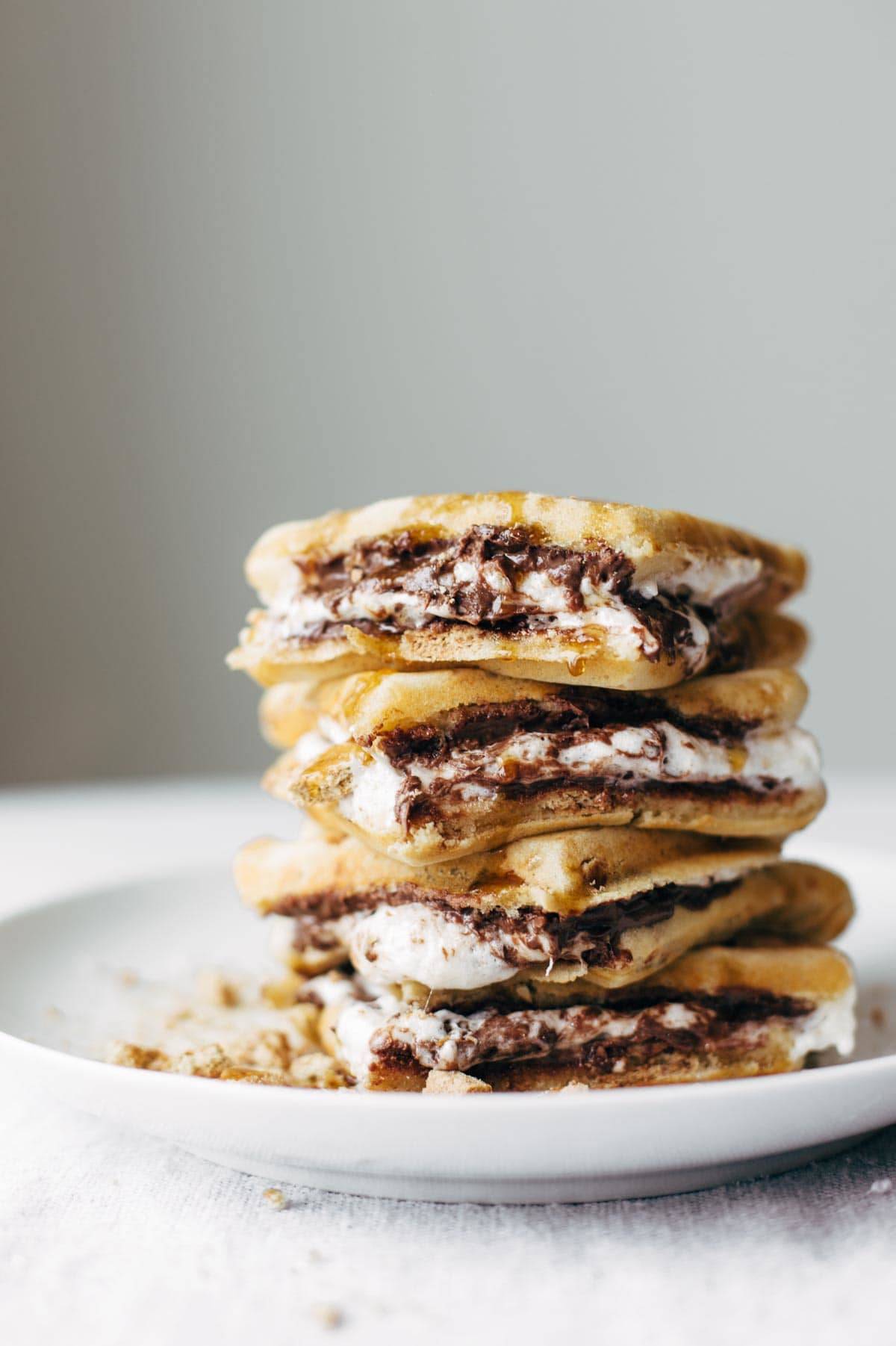 Smores Waffles with Nutella and Toasted Coconut on a plate