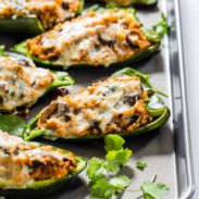 Queso Stuffed Poblanos on a sheet pan.