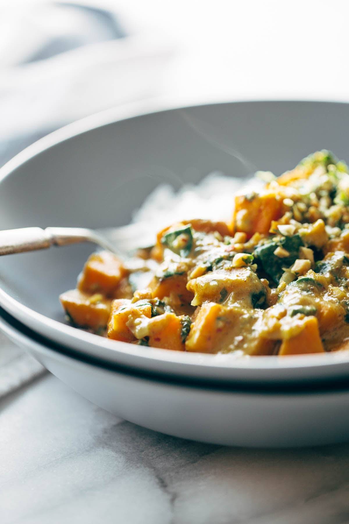 Creamy Thai Sweet Potato Curry in two bowls.