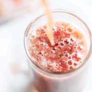 Watermelon Smoothie being poured into a glass.